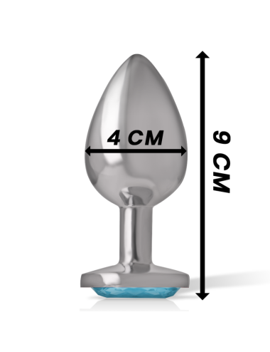INTENSE - METAL ALUMINUM ANAL PLUG WITH BLUE GLASS SIZE L