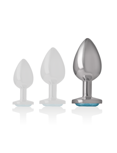 INTENSE - METAL ALUMINUM ANAL PLUG WITH BLUE GLASS SIZE L