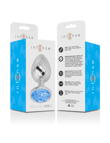 INTENSE - METAL ALUMINUM ANAL PLUG WITH BLUE GLASS SIZE L