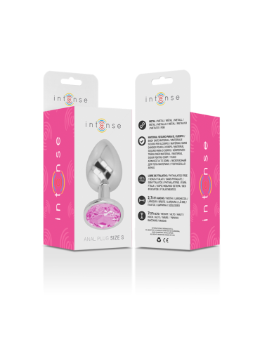 INTENSE - METAL ALUMINUM ANAL PLUG WITH PINK GLASS SIZE S