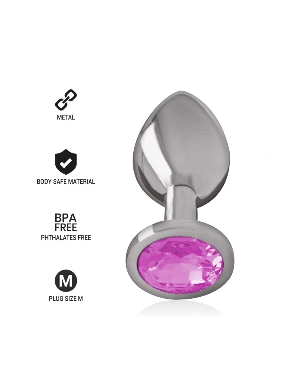 INTENSE - METAL ALUMINUM ANAL PLUG WITH PINK GLASS SIZE M