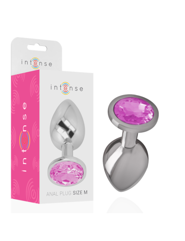 INTENSE - METAL ALUMINUM ANAL PLUG WITH PINK GLASS SIZE M
