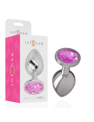 INTENSE - METAL ALUMINUM ANAL PLUG WITH PINK GLASS SIZE L