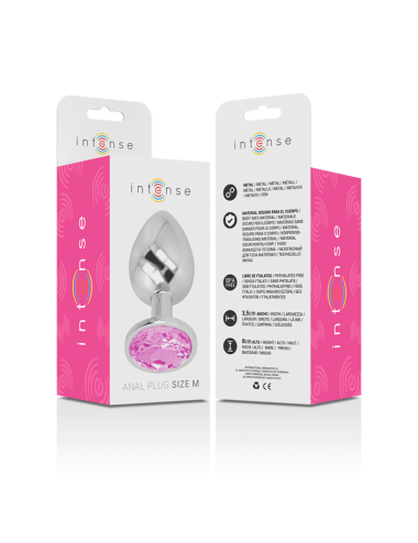 INTENSE - METAL ALUMINUM ANAL PLUG WITH PINK GLASS SIZE L