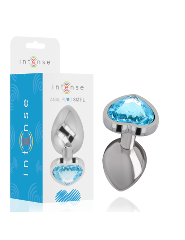 INTENSE - METAL ALUMINUM ANAL PLUG HEART BLUE SIZE L