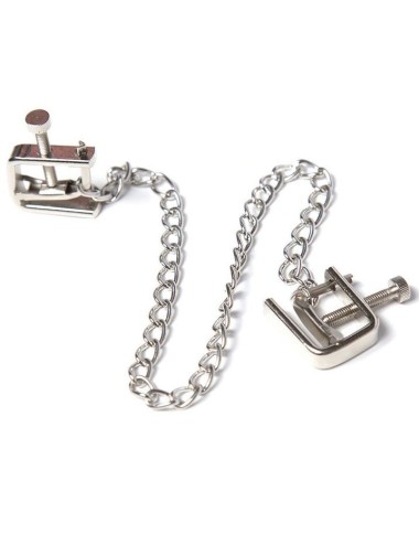 OHMAMA FETISH METALLIC SCREW NIPPLE CLAMPS AND CHAIN