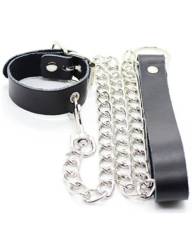 OHMAMA COLLAR FOR PENIS AND LEATHER BELT WITH METAL CHAIN