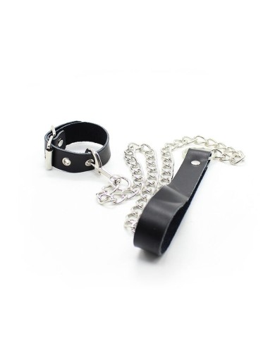 OHMAMA COLLAR FOR PENIS AND LEATHER BELT WITH METAL CHAIN