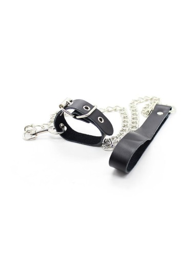 OHMAMA COLLAR FOR PENIS AND LEATHER BELT WITH METAL CHAIN
