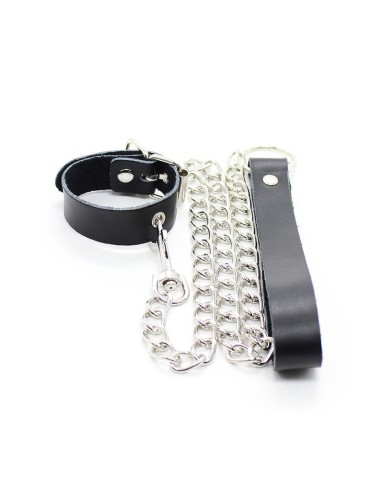 OHMAMA COLLAR FOR PENIS AND LEATHER BELT WITH METAL CHAIN