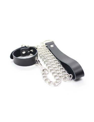 OHMAMA COLLAR FOR PENIS AND LEATHER BELT WITH METAL CHAIN