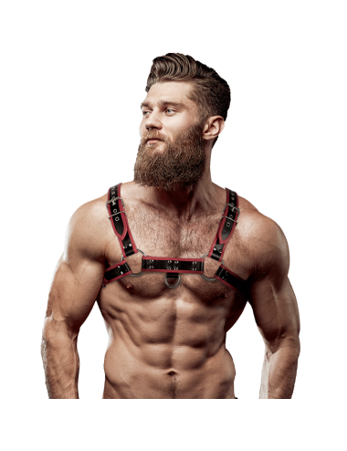 FETISH SUBMISSIVE ATTITUDE - ECO LEATHER CHEST STRAP HARNESS MEN BLACK/RED