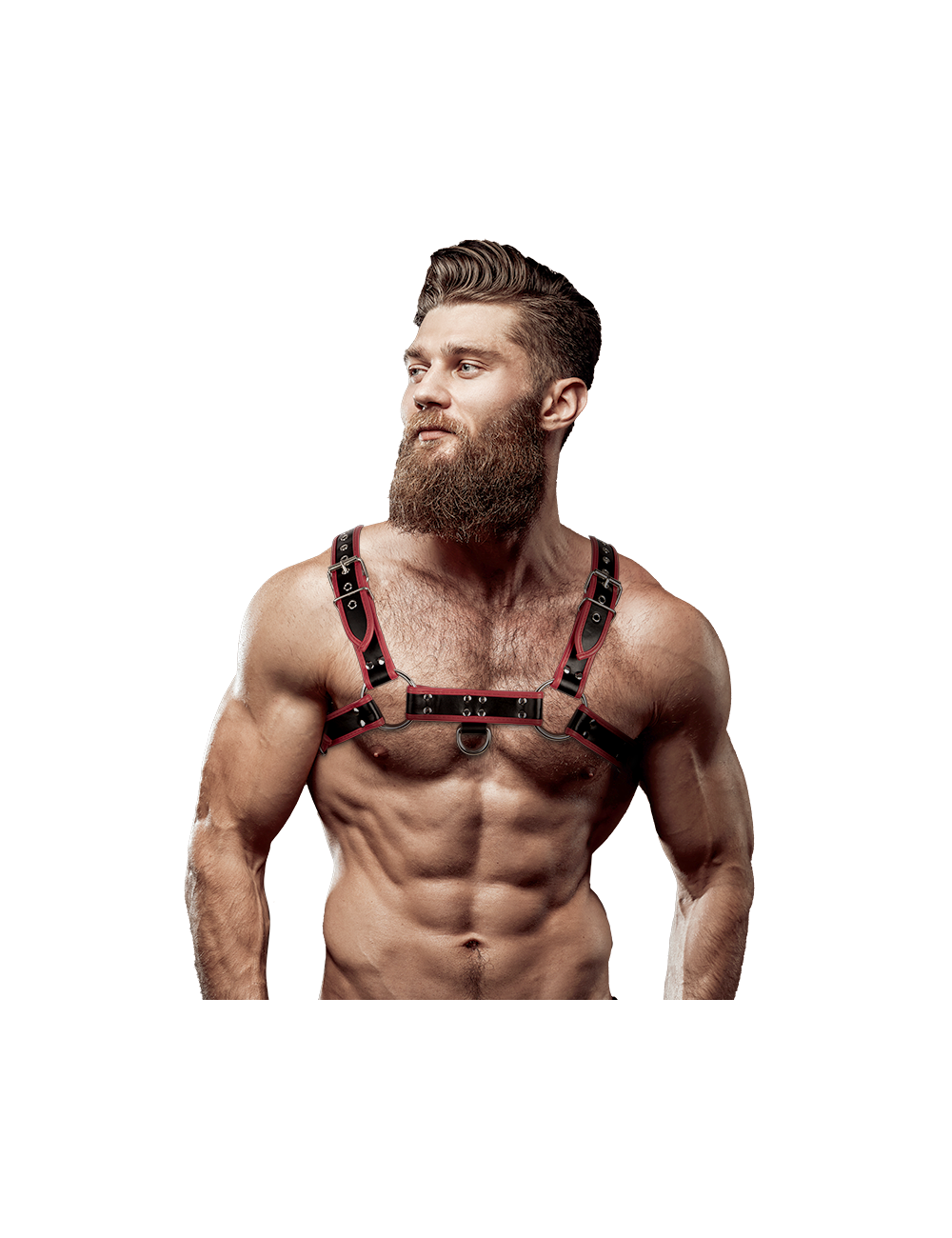 FETISH SUBMISSIVE ATTITUDE - ECO LEATHER CHEST STRAP HARNESS MEN BLACK/RED