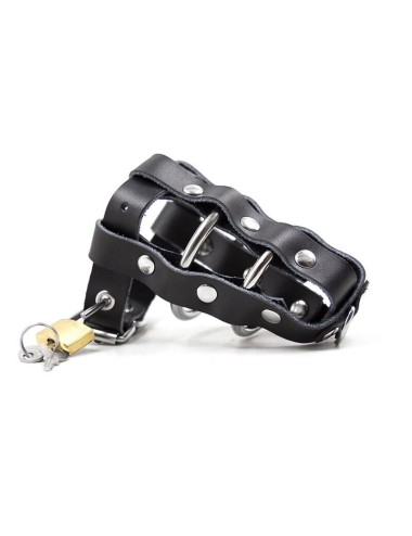 OHMAMA FETISH LOCKABLE LEATHER PENIS CAGE METALLIC RINGS