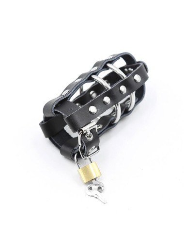 OHMAMA FETISH LOCKABLE LEATHER PENIS CAGE METALLIC RINGS