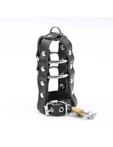 OHMAMA FETISH LOCKABLE LEATHER PENIS CAGE METALLIC RINGS