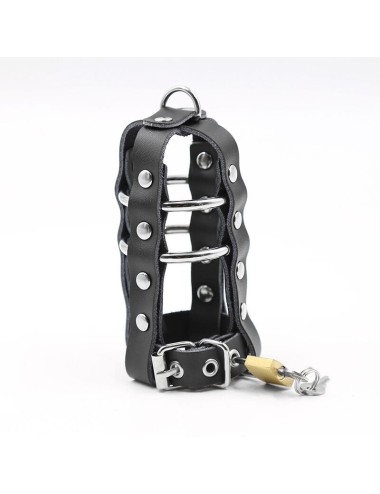 OHMAMA FETISH LOCKABLE LEATHER PENIS CAGE METALLIC RINGS