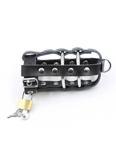 OHMAMA FETISH LOCKABLE LEATHER PENIS CAGE METALLIC RINGS