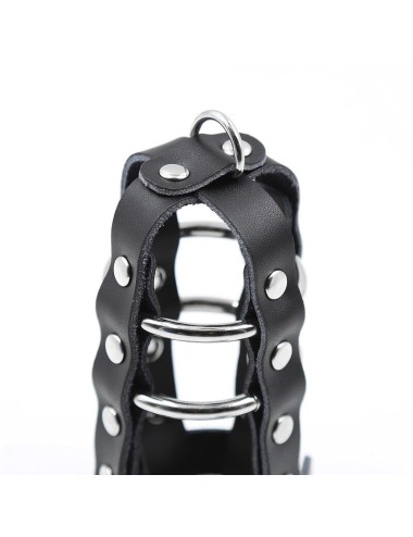 OHMAMA FETISH LOCKABLE LEATHER PENIS CAGE METALLIC RINGS