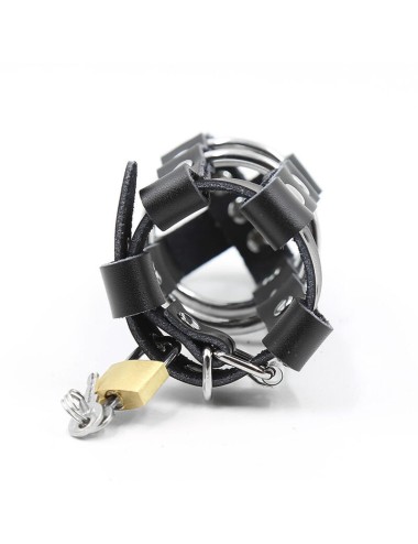 OHMAMA FETISH LOCKABLE LEATHER PENIS CAGE METALLIC RINGS