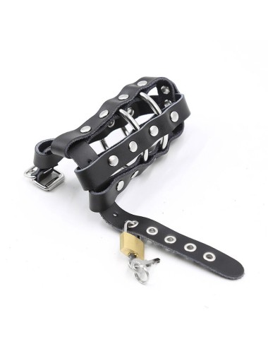 OHMAMA FETISH LOCKABLE LEATHER PENIS CAGE METALLIC RINGS