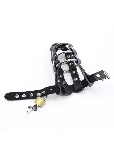 OHMAMA FETISH LOCKABLE LEATHER PENIS CAGE METALLIC RINGS