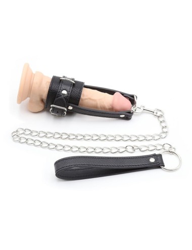 OHMAMA FETISH COCK RING WITH METAL LEASH CHAIN