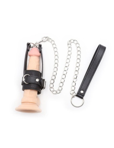 OHMAMA FETISH COCK RING WITH METAL LEASH CHAIN