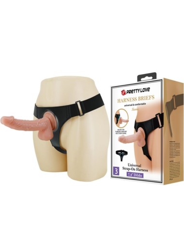 PRETTY LOVE - HARNESS BRIEFS UNIVERSAL HARNESS WITH DILDO KEVIN 19 CM NATURAL