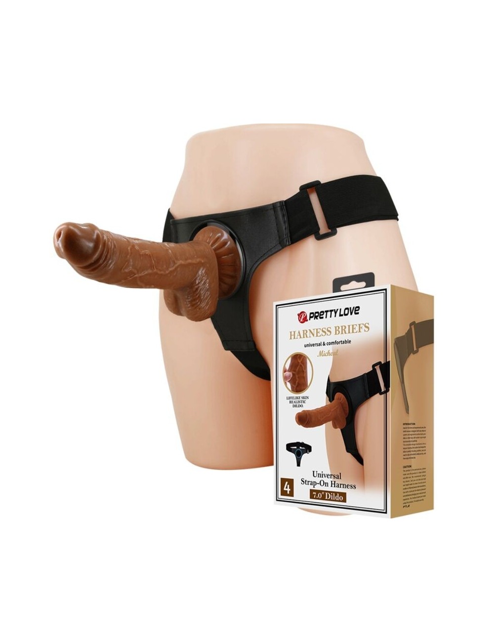 PRETTY LOVE - HARNESS BRIEFS UNIVERSAL HARNESS WITH DILDO MICHEAL 20 CM BLACK