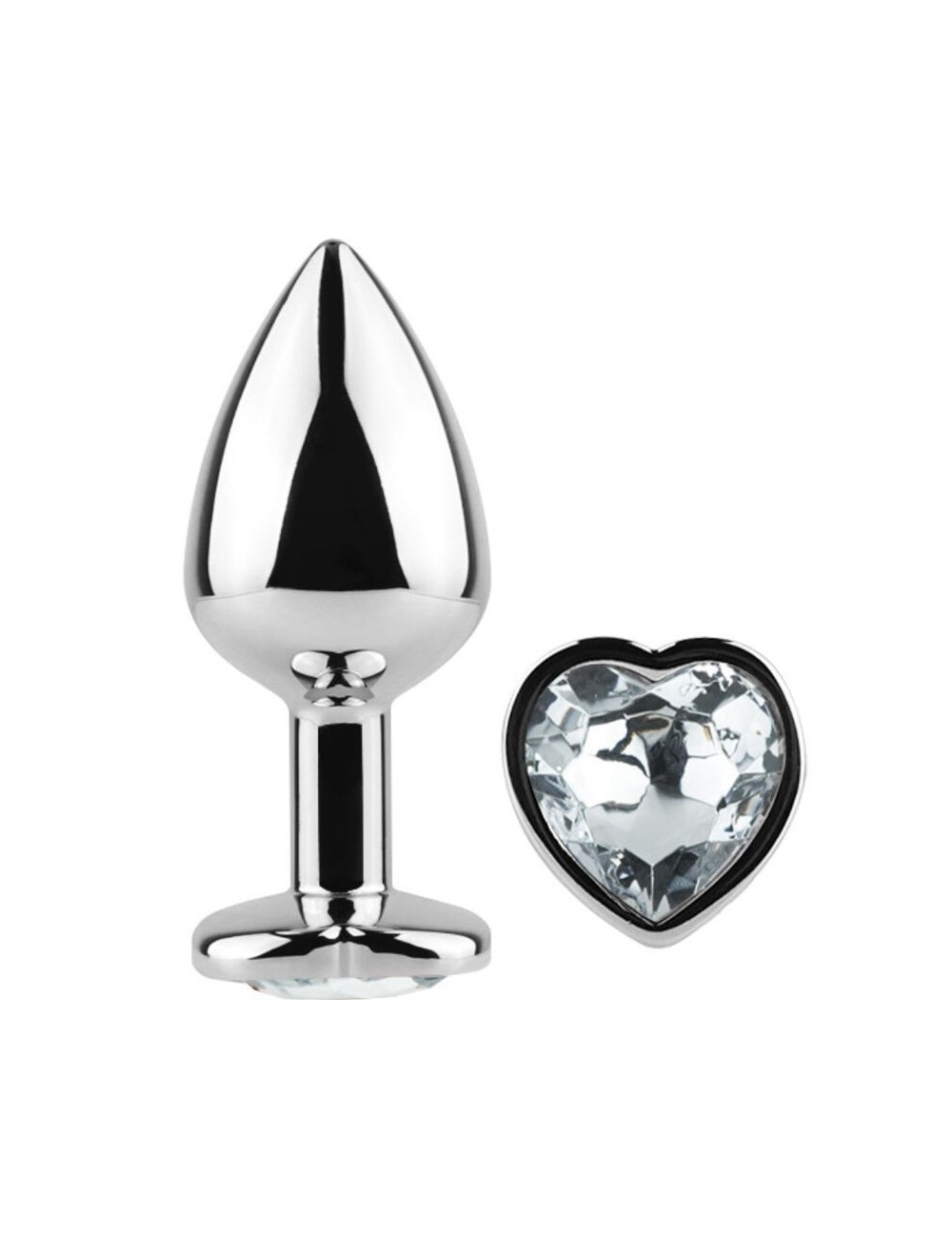 SECRET PLAY - METAL BUTT PLUG CLEAR CRYSTAL HEART SMALL SIZE 7 CM