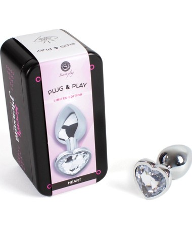 SECRET PLAY - METAL BUTT PLUG CLEAR CRYSTAL HEART SMALL SIZE 7 CM