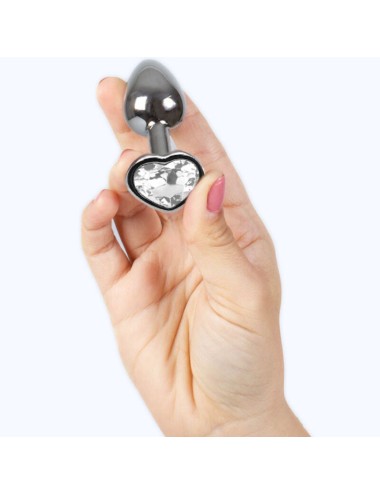 SECRET PLAY - METAL BUTT PLUG CLEAR CRYSTAL HEART SMALL SIZE 7 CM