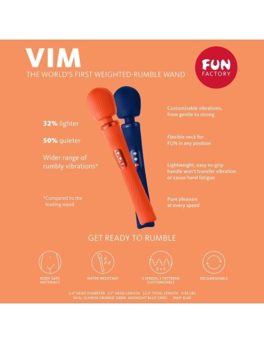 FUN FACTORY - VIM SILICONE RECHARGEABLE VIBRATING WEIGHTED RUMBLE WAND MIDNIGHT BLUE