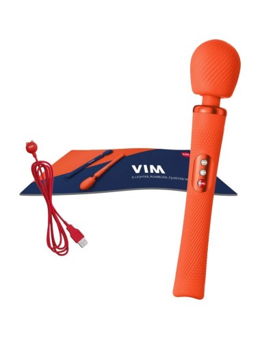 FUN FACTORY - VIM SILICONE RECHARGEABLE VIBRATING WEIGHTED RUMBLE WAND SUNRISE ORANGE
