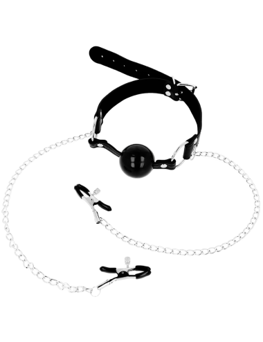 OHMAMA FETISH BLACK BALL GAG WITH NIPPLE CLAMPS