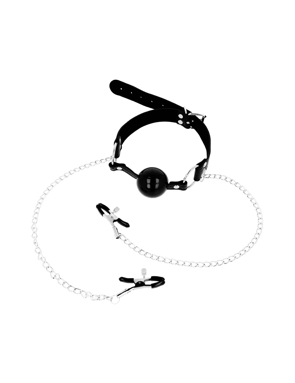OHMAMA FETISH BLACK BALL GAG WITH NIPPLE CLAMPS OHMAMA FETISH BLACK BALL GAG WITH NIPPLE CLAMPS
