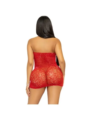 LEG AVENUE RHINESTONE HALTER MINI DRESS ONE SIZE - RED