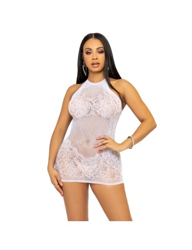 LEG AVENUE RHINESTONE HALTER MINI DRESS ONE SIZE - WHITE