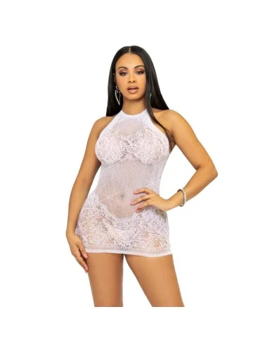 LEG AVENUE RHINESTONE HALTER MINI DRESS ONE SIZE - WHITE