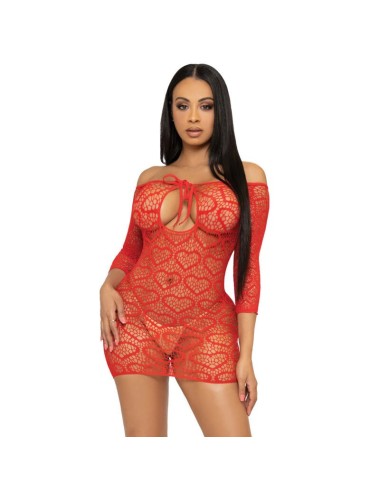 LEG AVENUE HEART NET MINI DRESS ONE SIZE - RED