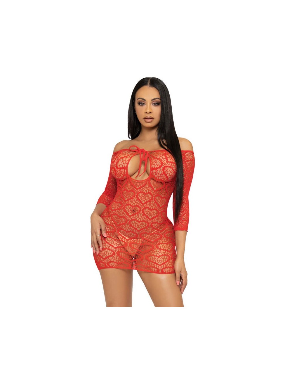 LEG AVENUE HEART NET MINI DRESS ONE SIZE - RED LEG AVENUE HEART NET MINI DRESS ONE SIZE - RED