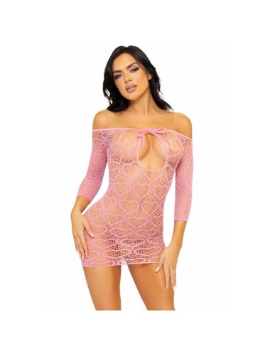 LEG AVENUE HEART NET MINI DRESS ONE SIZE - PINK