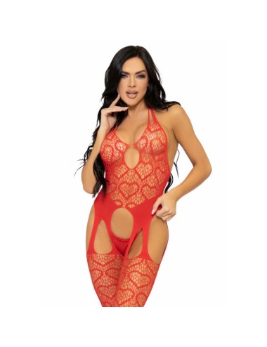 LEG AVENUE NET SUSPENDER BODYSTOCKING ONE SIZE - RED