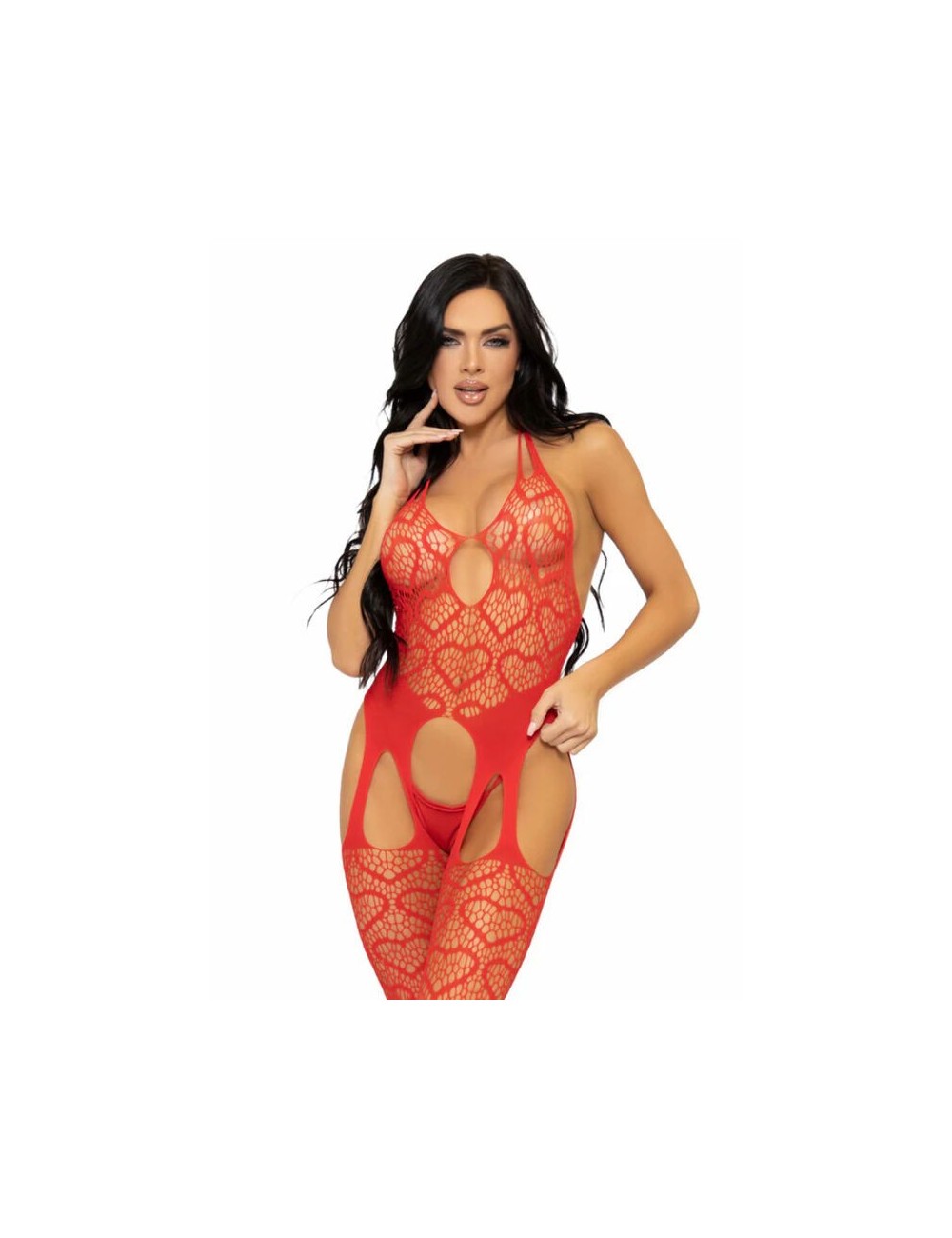 LEG AVENUE NET SUSPENDER BODYSTOCKING ONE SIZE - RED
