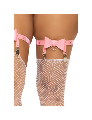 LEG AVENUE VEGAN LEATHER TIGH HIGH GARTER ONE SIZE - PINK