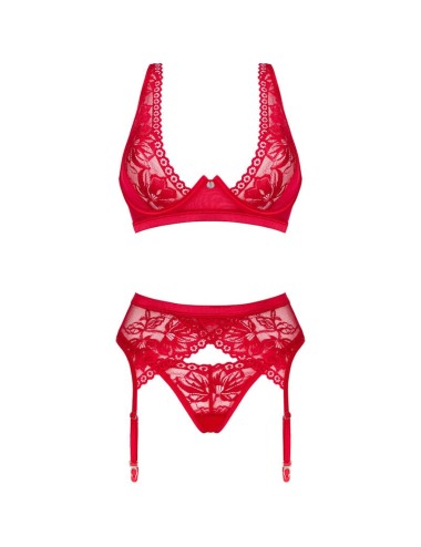 OBSESSIVE - LACELOVE THREE PIECES SET RED XS/S