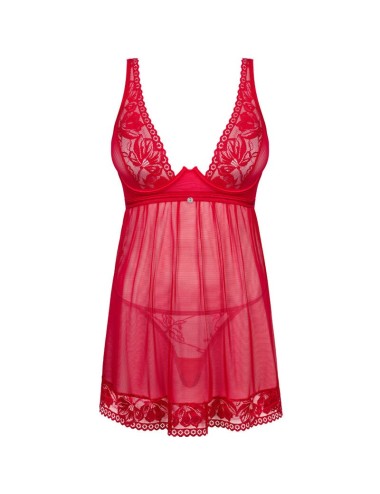 OBSESSIVE - LACELOVE BABYDOLL & THONG RED XS/S