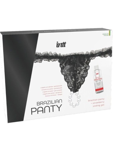 INTT - BRAZILIAN BLACK PANTY WITH PEARLS AND LUBRICANT GEL 50ML