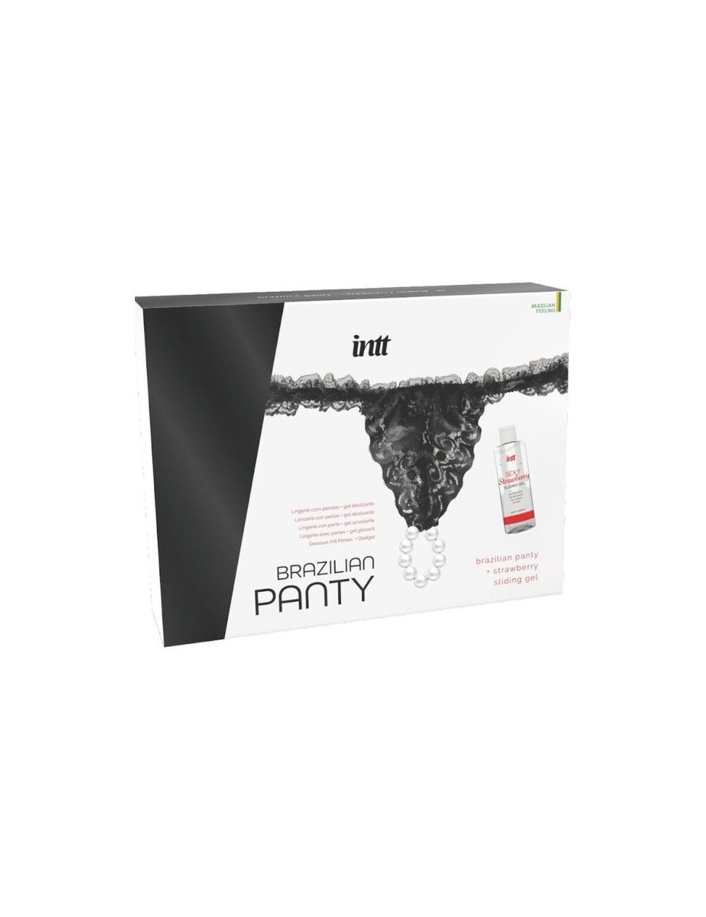 INTT - BRAZILIAN BLACK PANTY WITH PEARLS AND LUBRICANT GEL 50ML